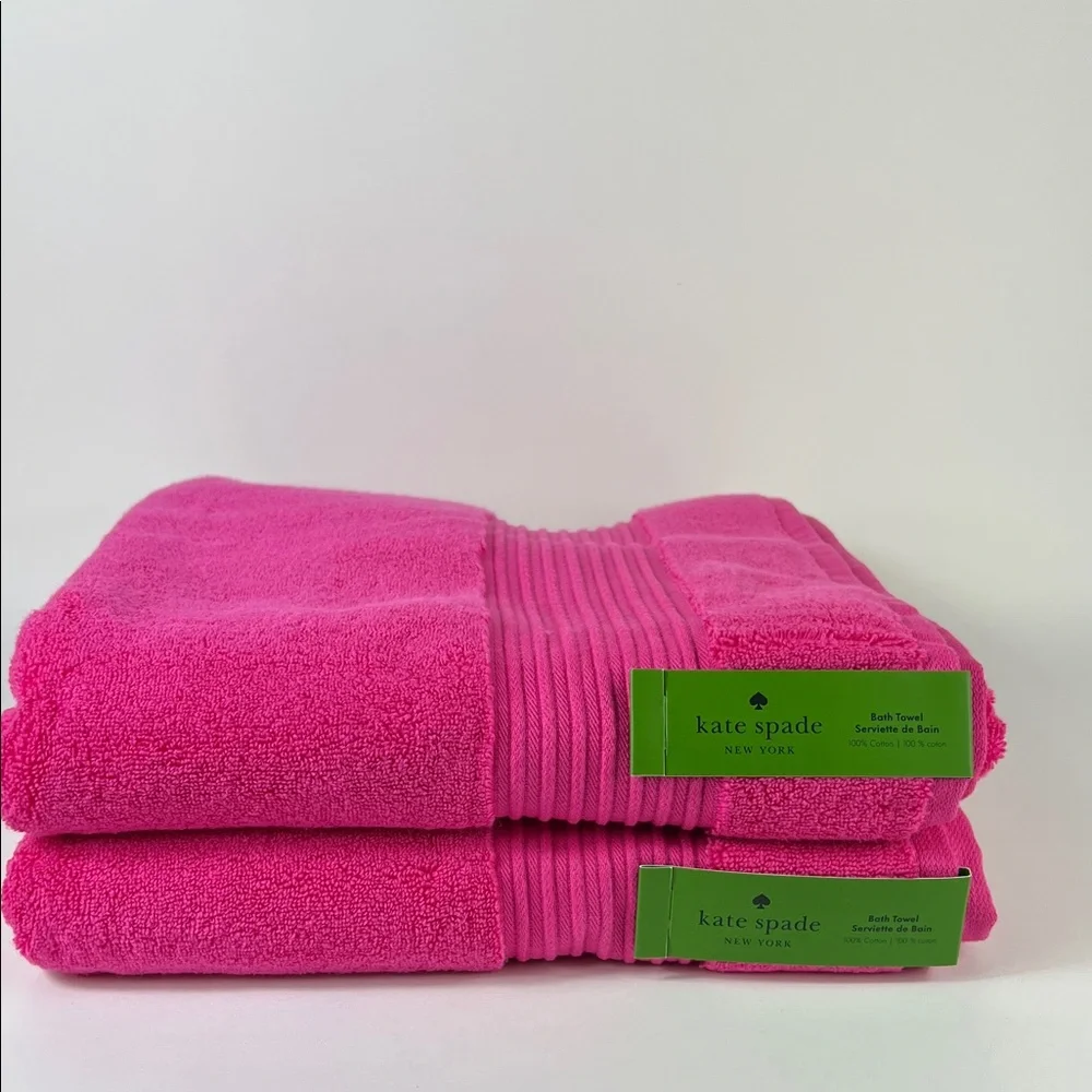 Kate Spade New York Bath Towel Set Hot Pink  100% Cotton 2 Piece Set NEW